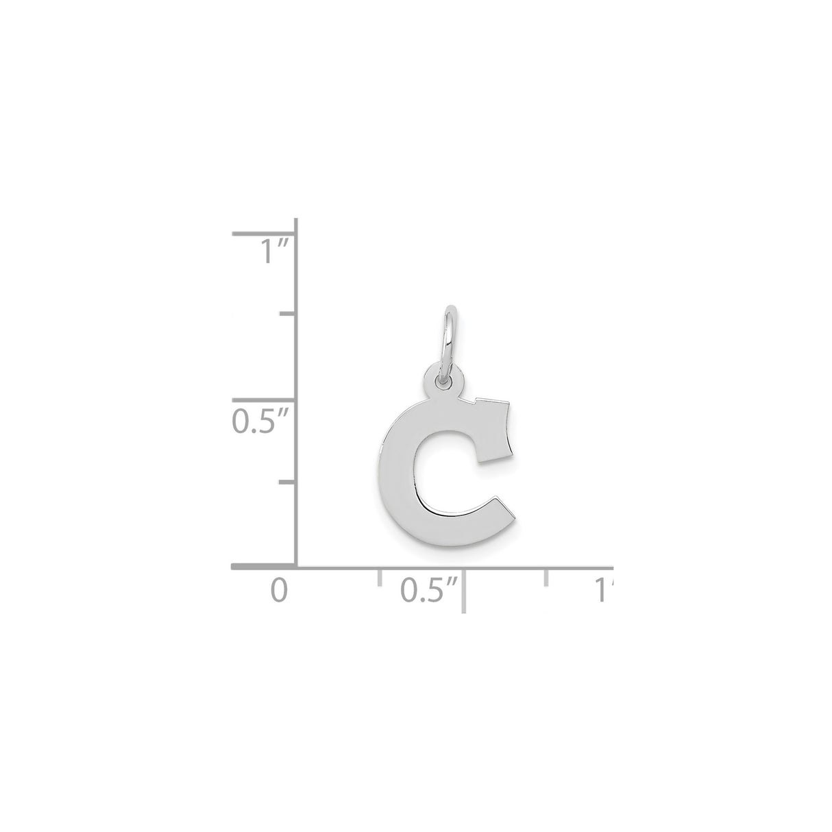 14k White Gold Letter C Pendant, Block Initial Charm with Polished Finish, Minimalist Design