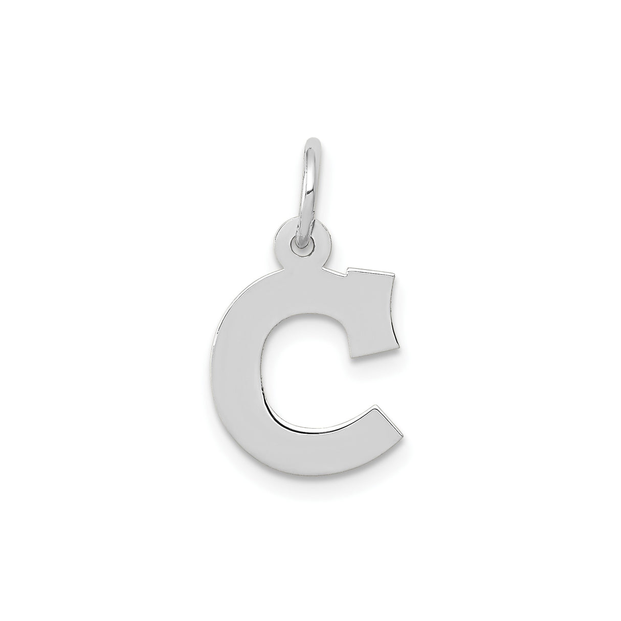14k White Gold Letter C Pendant, Block Initial Charm with Polished Finish, Minimalist Design