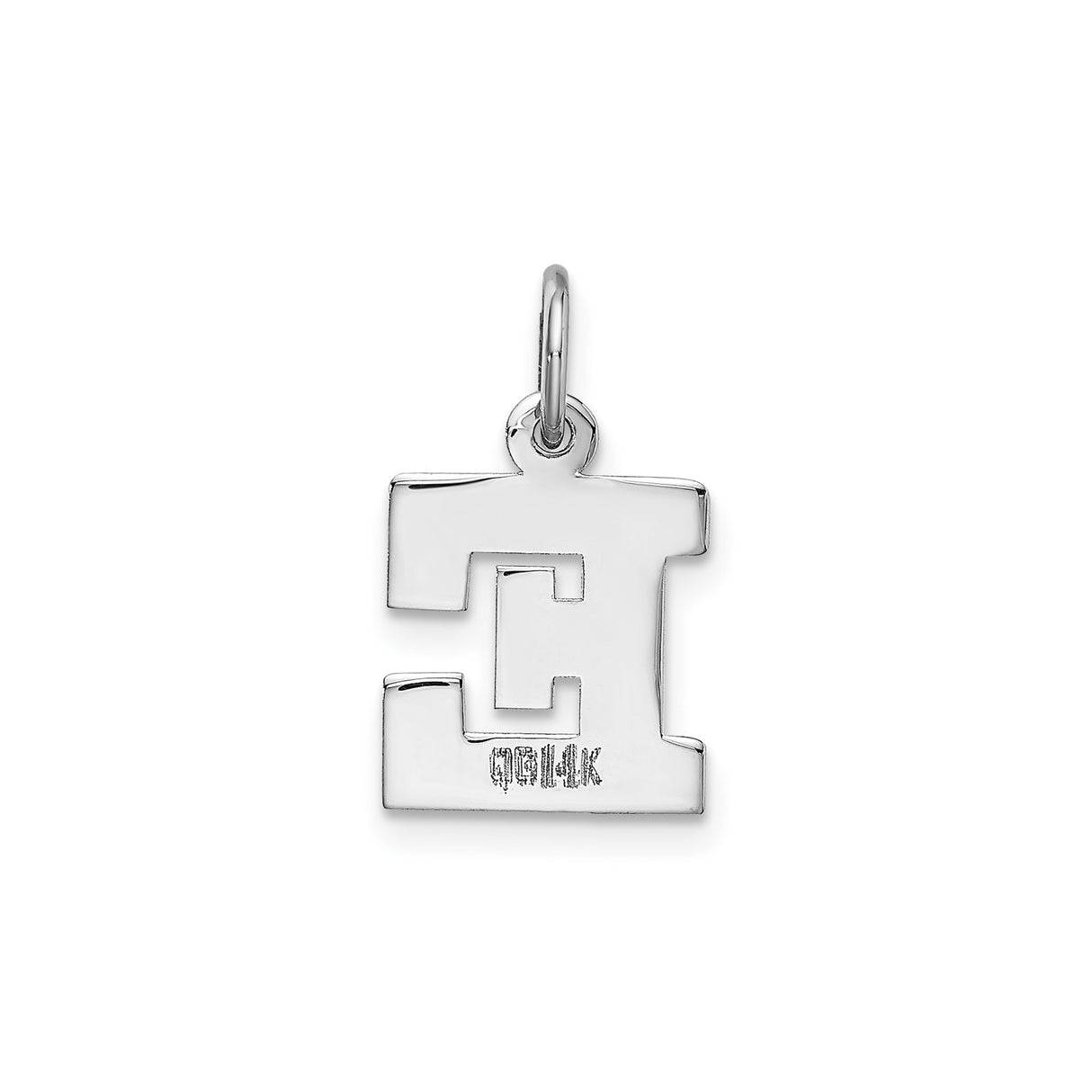14k White Gold Letter E Pendant Charm, Bold Polished Initial, Unisex Custom Alphabet Jewelry