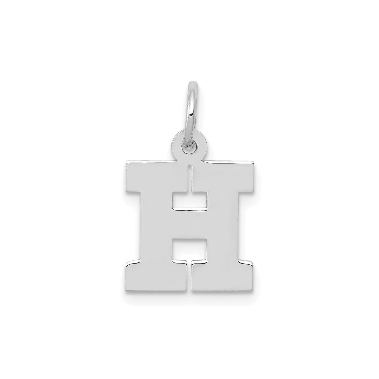 14k White Gold Initial Pendant Charm, Bold Block Letter H Design, Polished Finish
