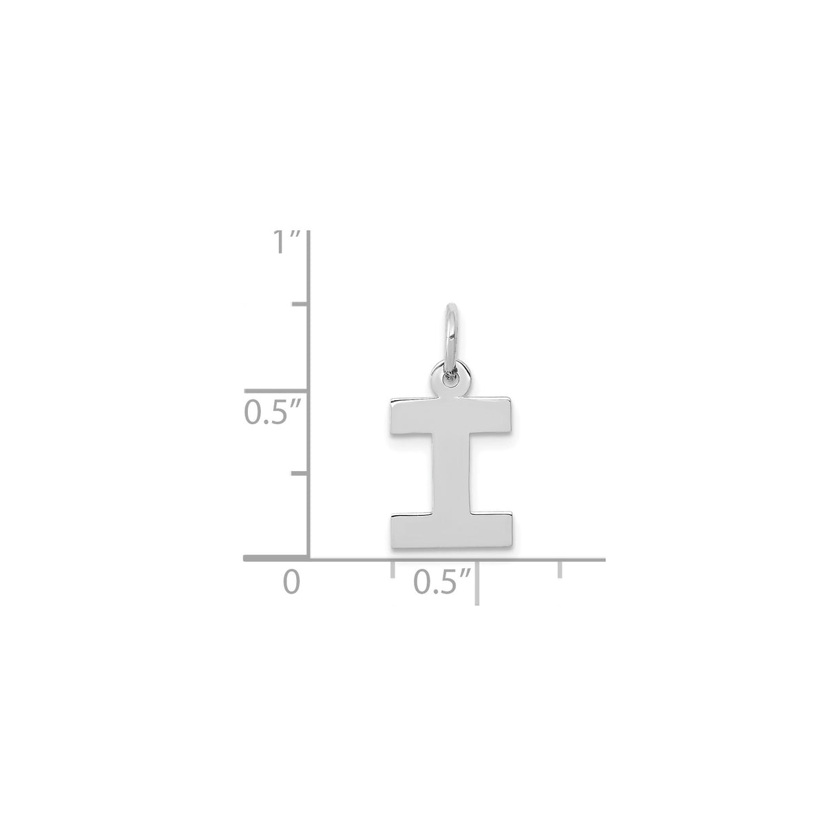 14k White Gold Letter I Pendant, Polished Block Initial Charm for Women and Men
