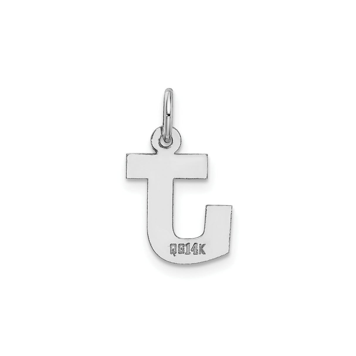 14k White Gold Initial Pendant Charm, Polished Block Letter J, Minimalist Monogram Style