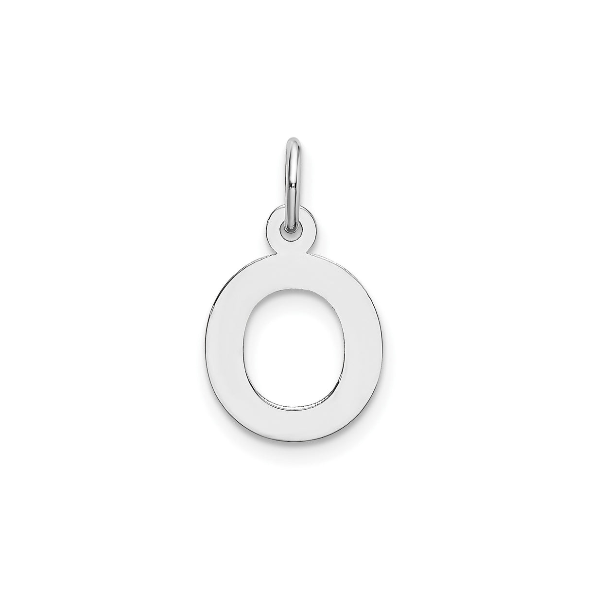 14k White Gold Initial O Pendant Charm, Polished Block Letter Design for Necklace or Bracelet