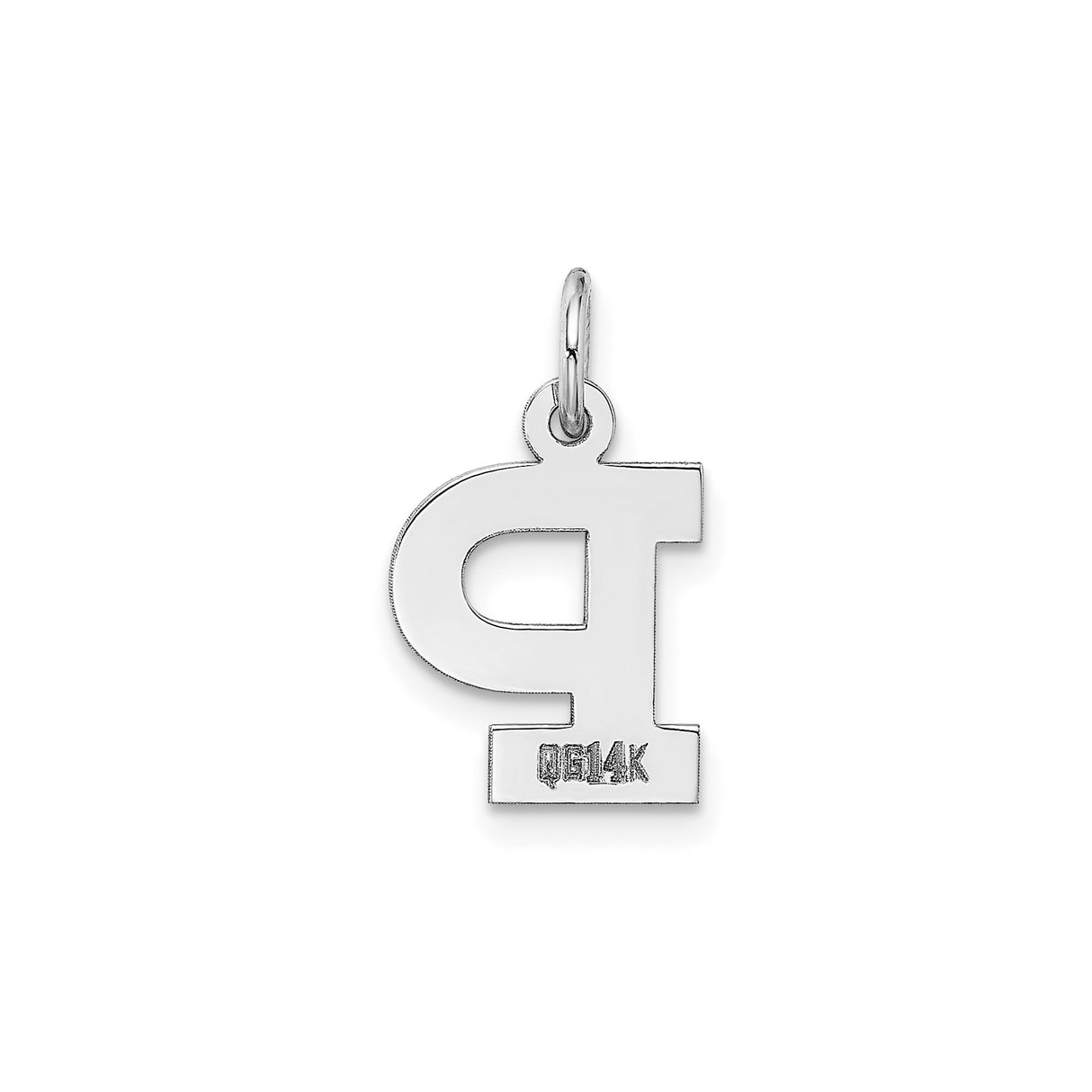14k White Gold Initial P Pendant, Polished Block Letter Charm with Simple Bail