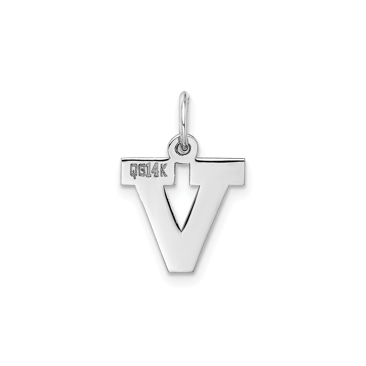 14k White Gold Pendant Charm with Block Letter V and Arrow Cutout Design