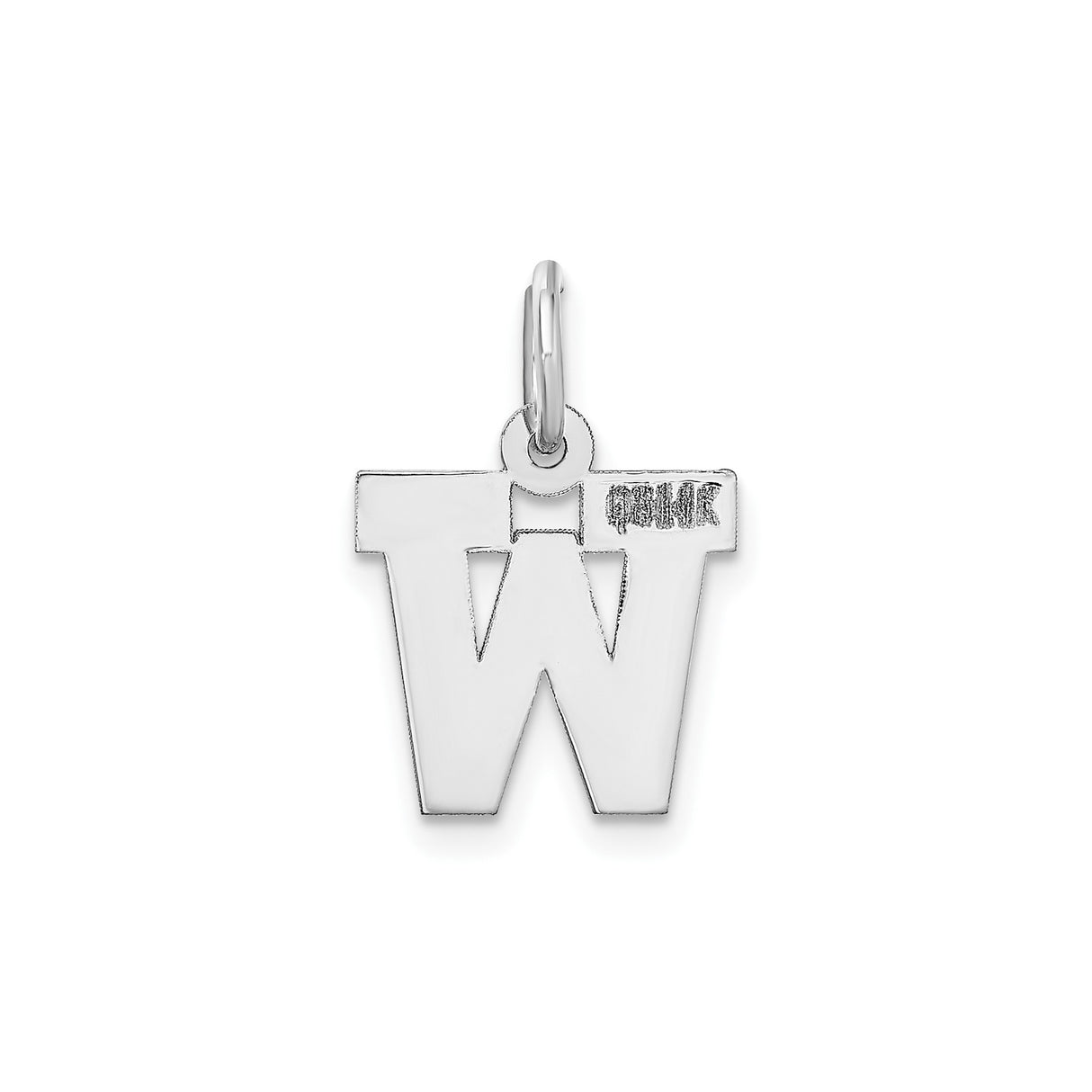 14k White Gold Pendant with Block Letter W Charm, High Polish Finish, Unisex Initial Jewelry