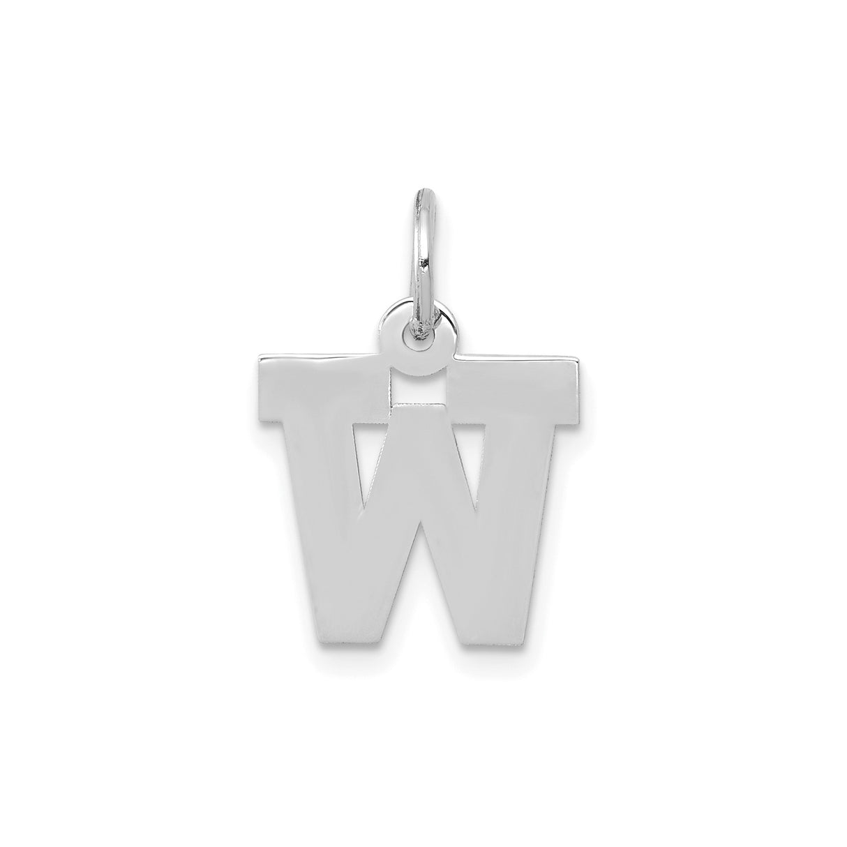 14k White Gold Pendant with Block Letter W Charm, High Polish Finish, Unisex Initial Jewelry