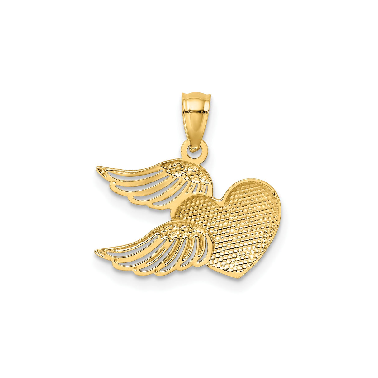14k Two-Tone Gold Heart Pendant with Rhodium Angel Wings, Religious Memorial Charm