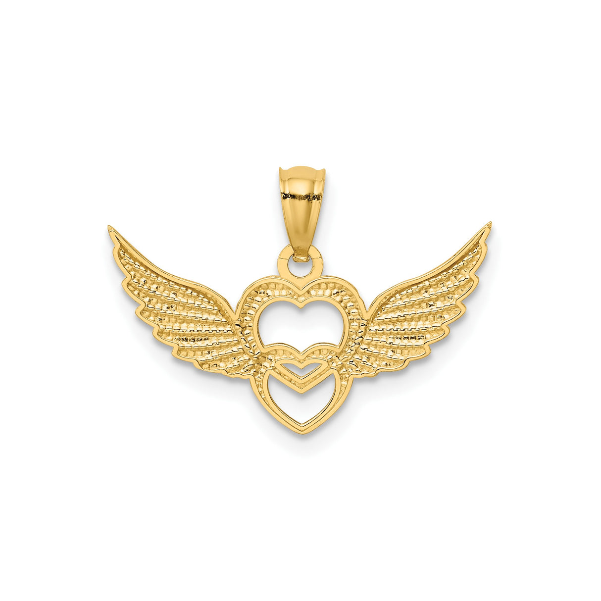 14k Multi-Tone Gold Angel Heart Pendant with Interlocking Hearts and Wings