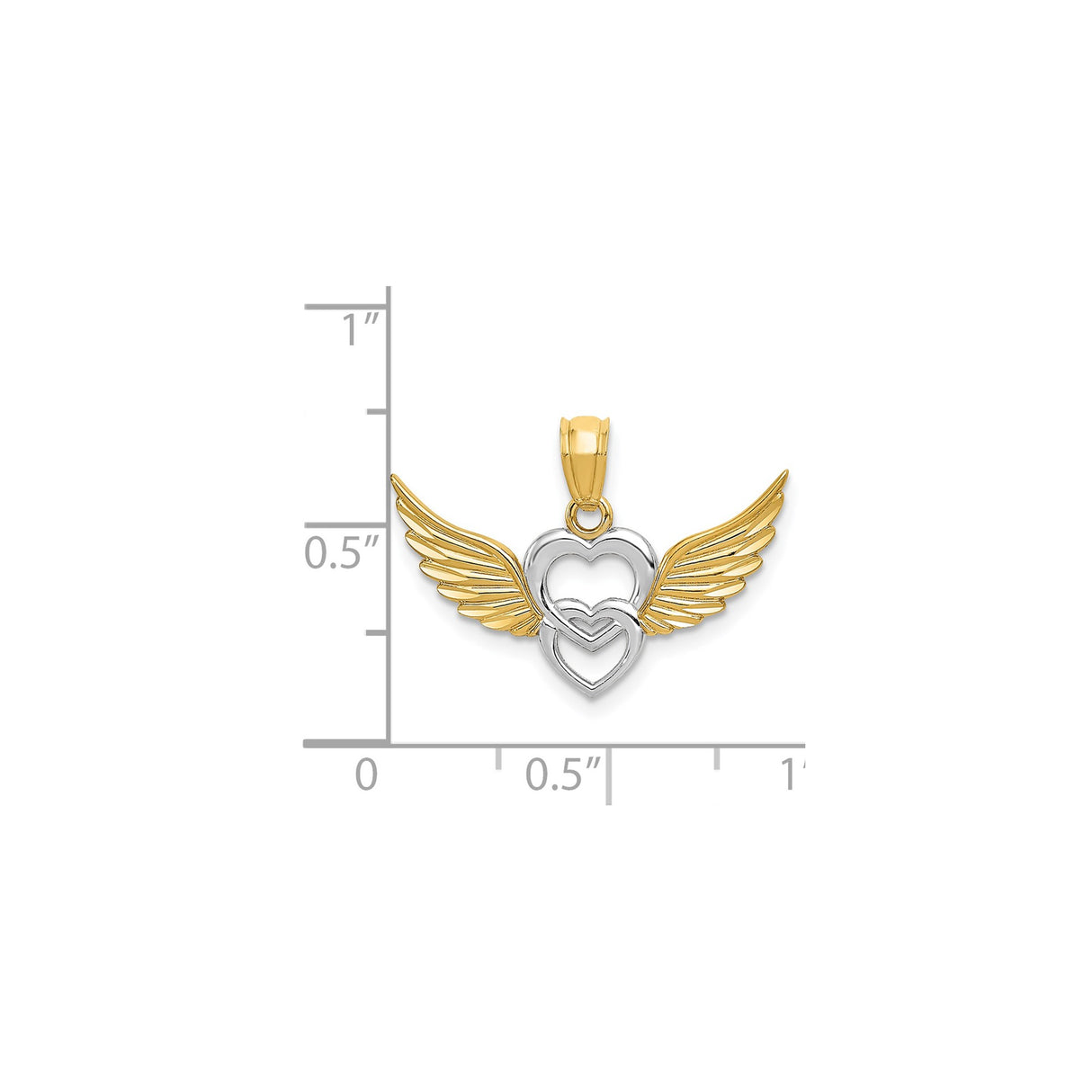 14k Multi-Tone Gold Angel Heart Pendant with Interlocking Hearts and Wings