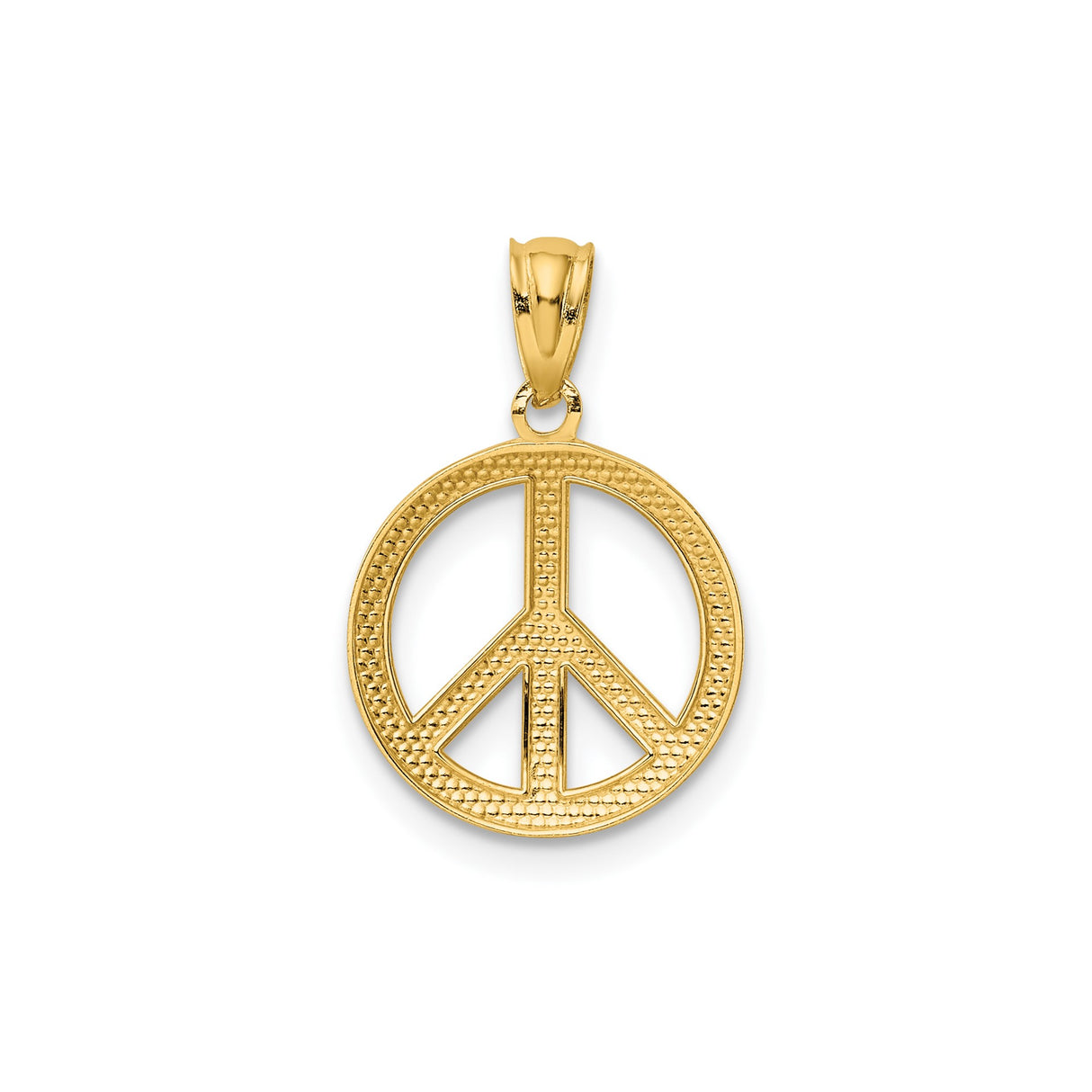 14k Yellow Gold Peace Sign Pendant, Openwork Retro Boho Charm for Women or Unisex Wear