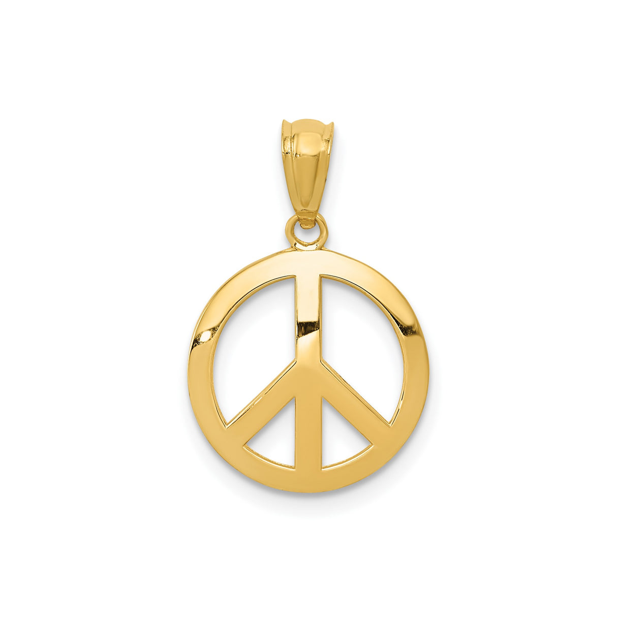 14k Yellow Gold Peace Sign Pendant, Openwork Retro Boho Charm for Women or Unisex Wear