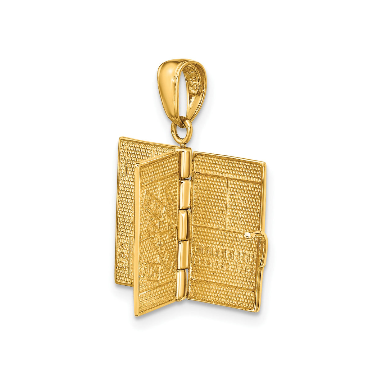 14k Yellow Gold Passport Charm Pendant, Enamel USA Great Seal Travel Jewelry, Unisex Patriotic Theme