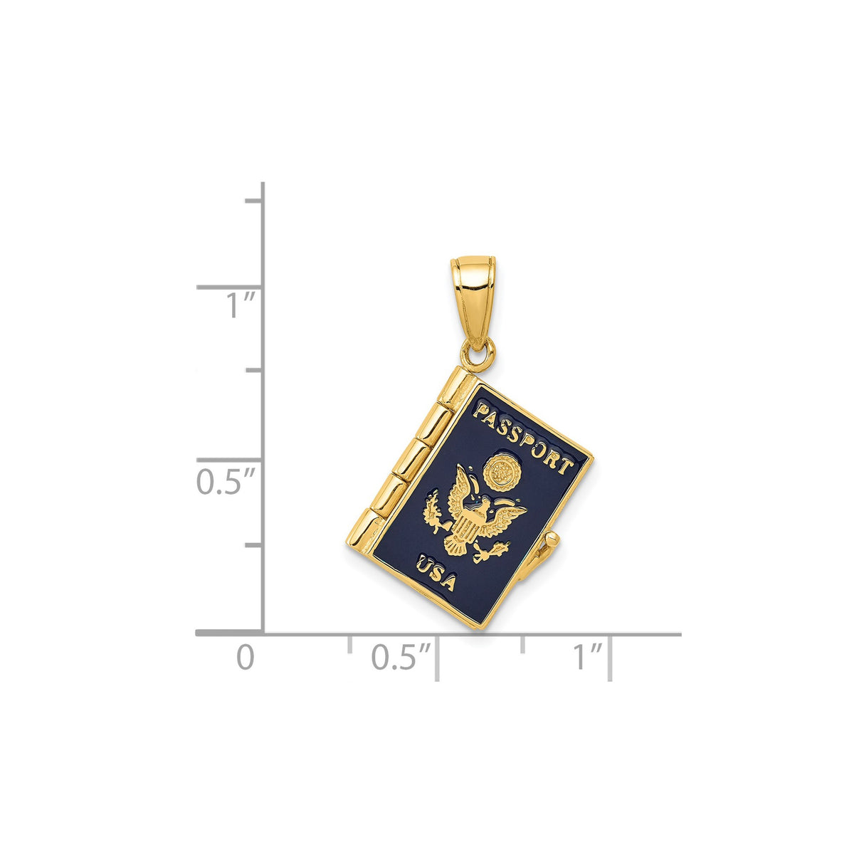 14k Yellow Gold Passport Charm Pendant, Enamel USA Great Seal Travel Jewelry, Unisex Patriotic Theme