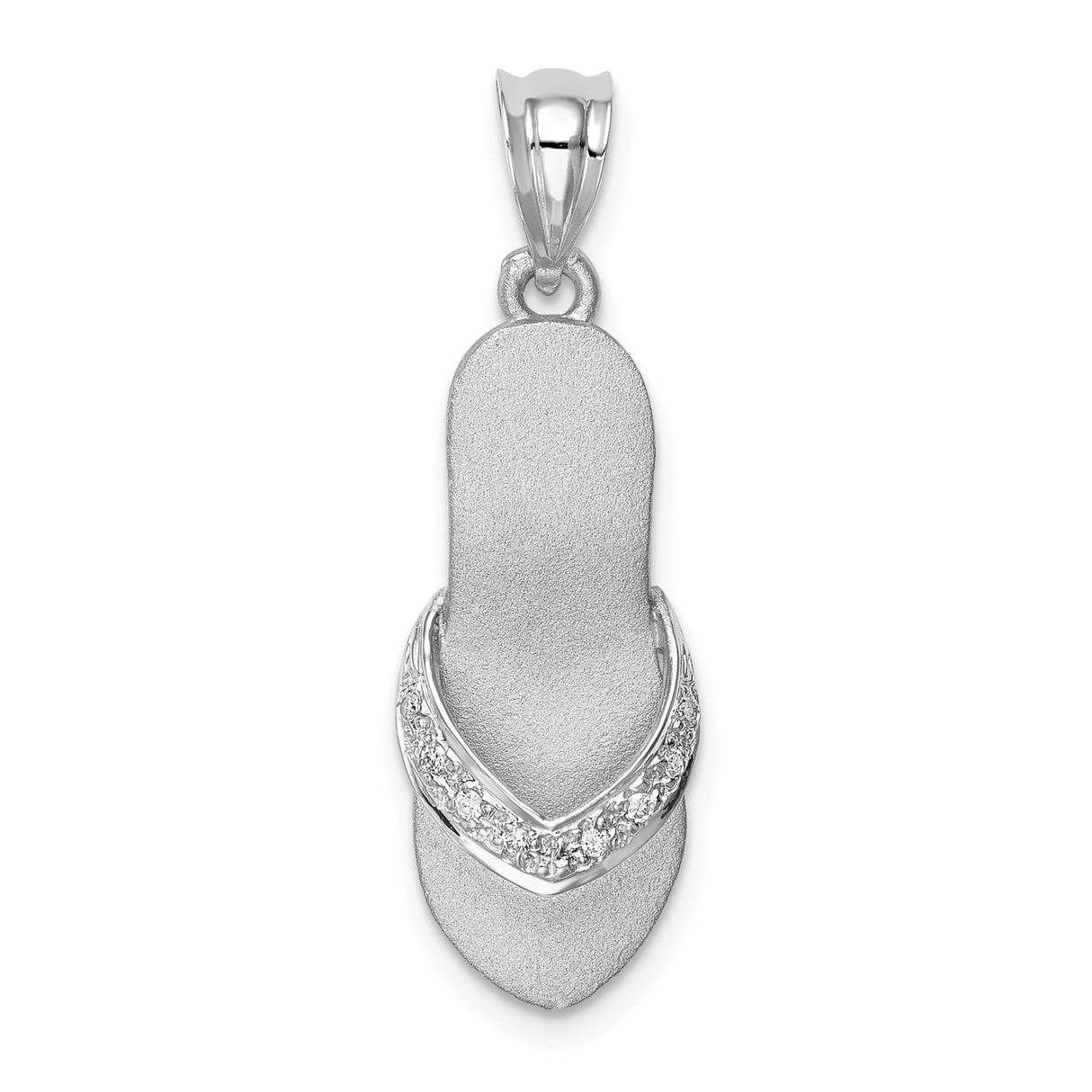 14k White Gold Flip Flop Sandal Pendant with Diamond Accents, Beach Vacation Jewelry