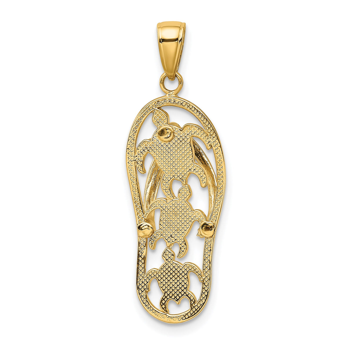 14k Yellow Gold Flip-Flop Pendant with Green Enamel Sea Turtles, Tropical Beach Charm