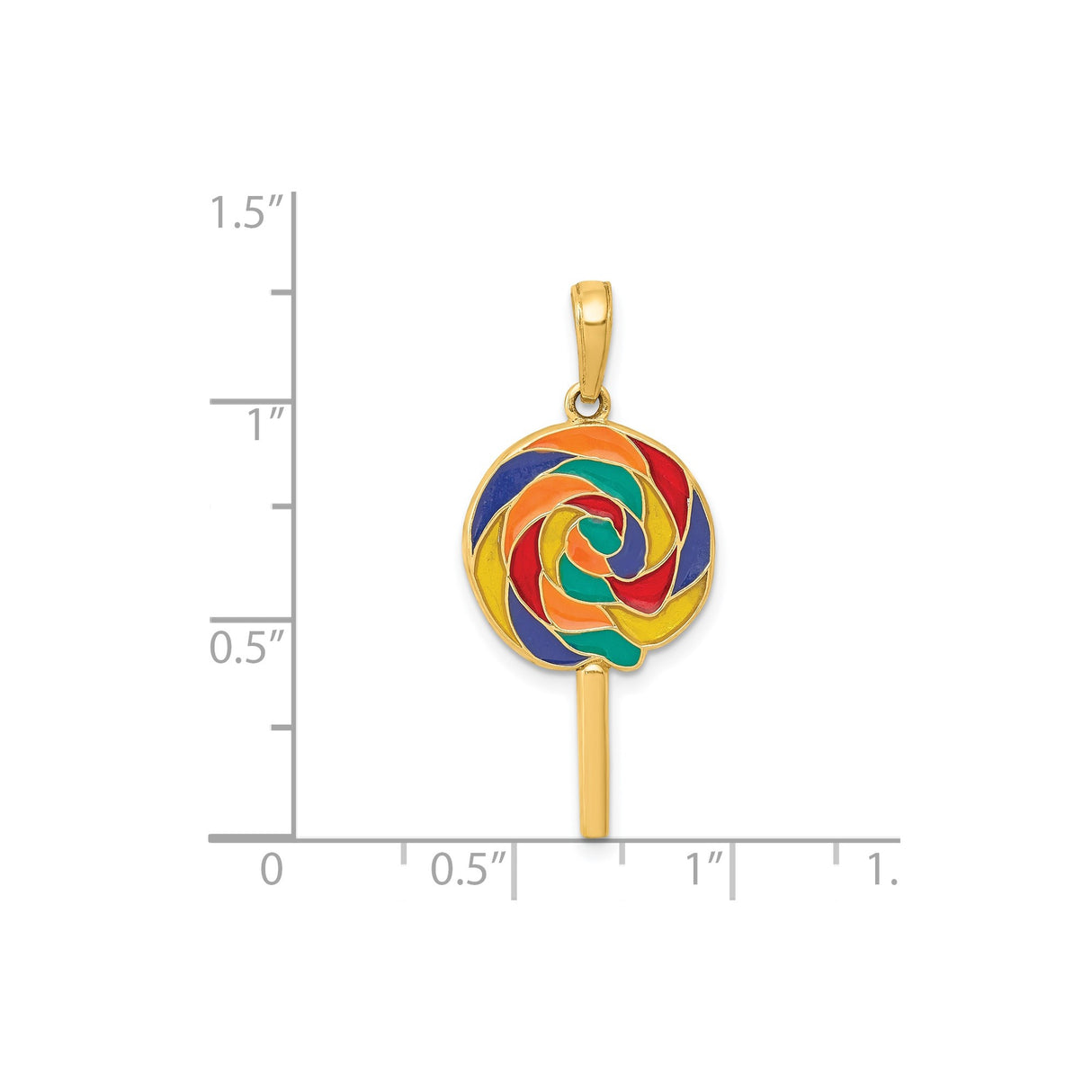 14k Yellow Gold Lollipop Pendant with Colorful Enamel Swirls, Candy-Inspired Whimsical Charm
