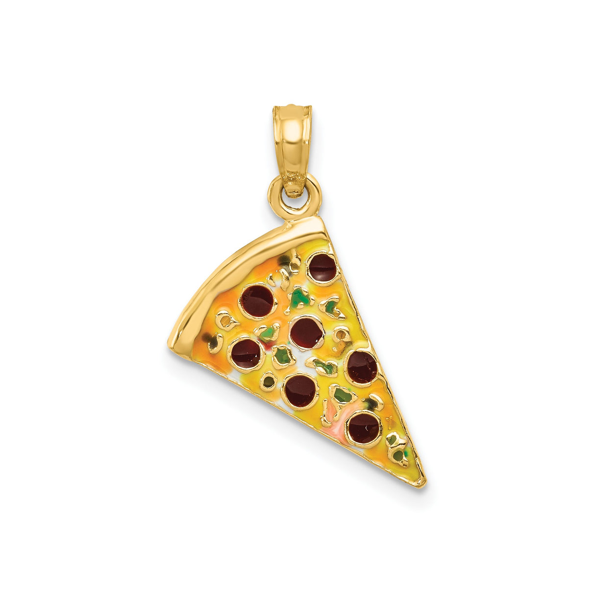 14k Yellow Gold Pizza Slice Pendant with Colorful Enamel Toppings, Fun Food Jewelry Charm