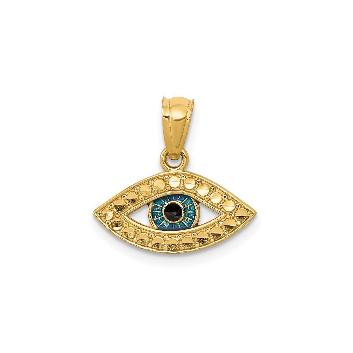 14k Yellow Gold Evil Eye Pendant with Blue and Black Design, Protection Talisman for Women