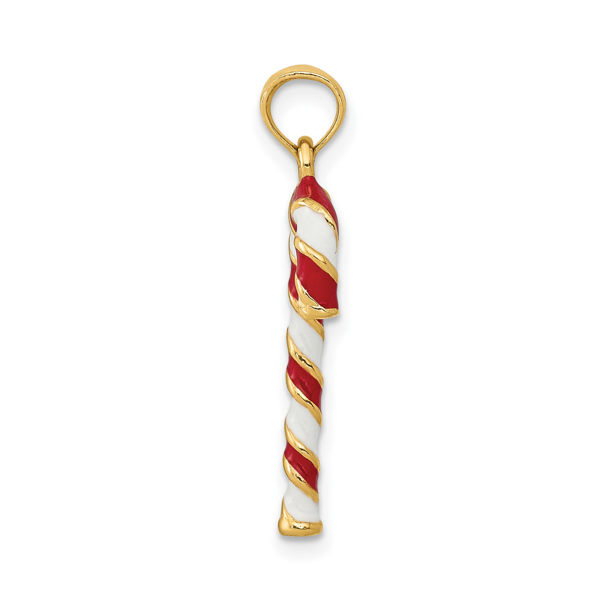 14k Yellow Gold Candy Cane Pendant with Red and White Enamel, Christmas Holiday Jewelry