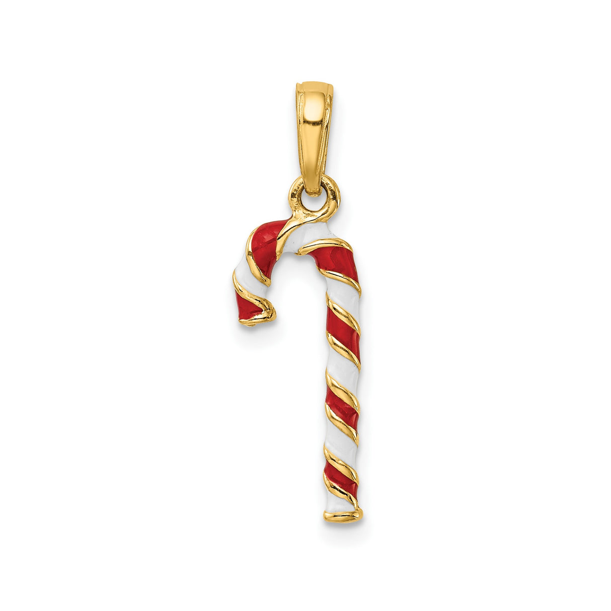 14k Yellow Gold Candy Cane Pendant with Red and White Enamel, Christmas Holiday Jewelry