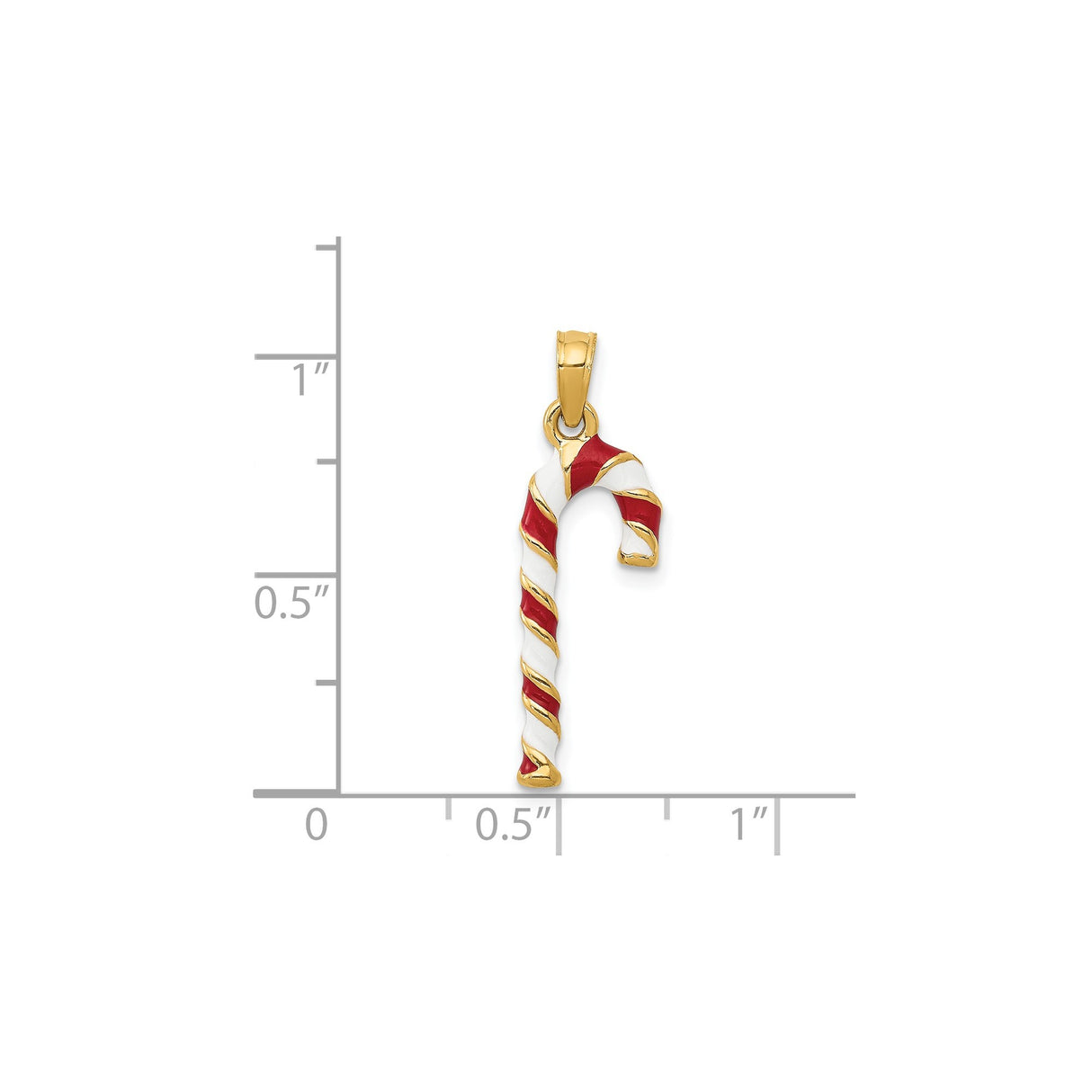 14k Yellow Gold Candy Cane Pendant with Red and White Enamel, Christmas Holiday Jewelry