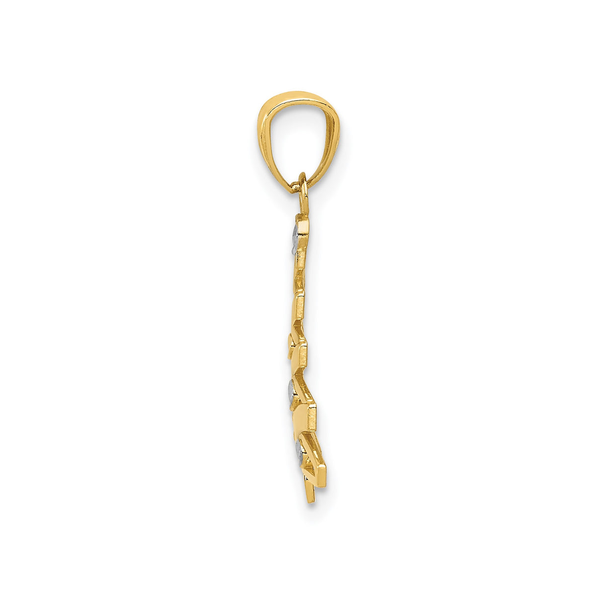 14k Yellow Gold and Rhodium Christmas Tree Pendant with Openwork Design and Rhodium Bead Accents