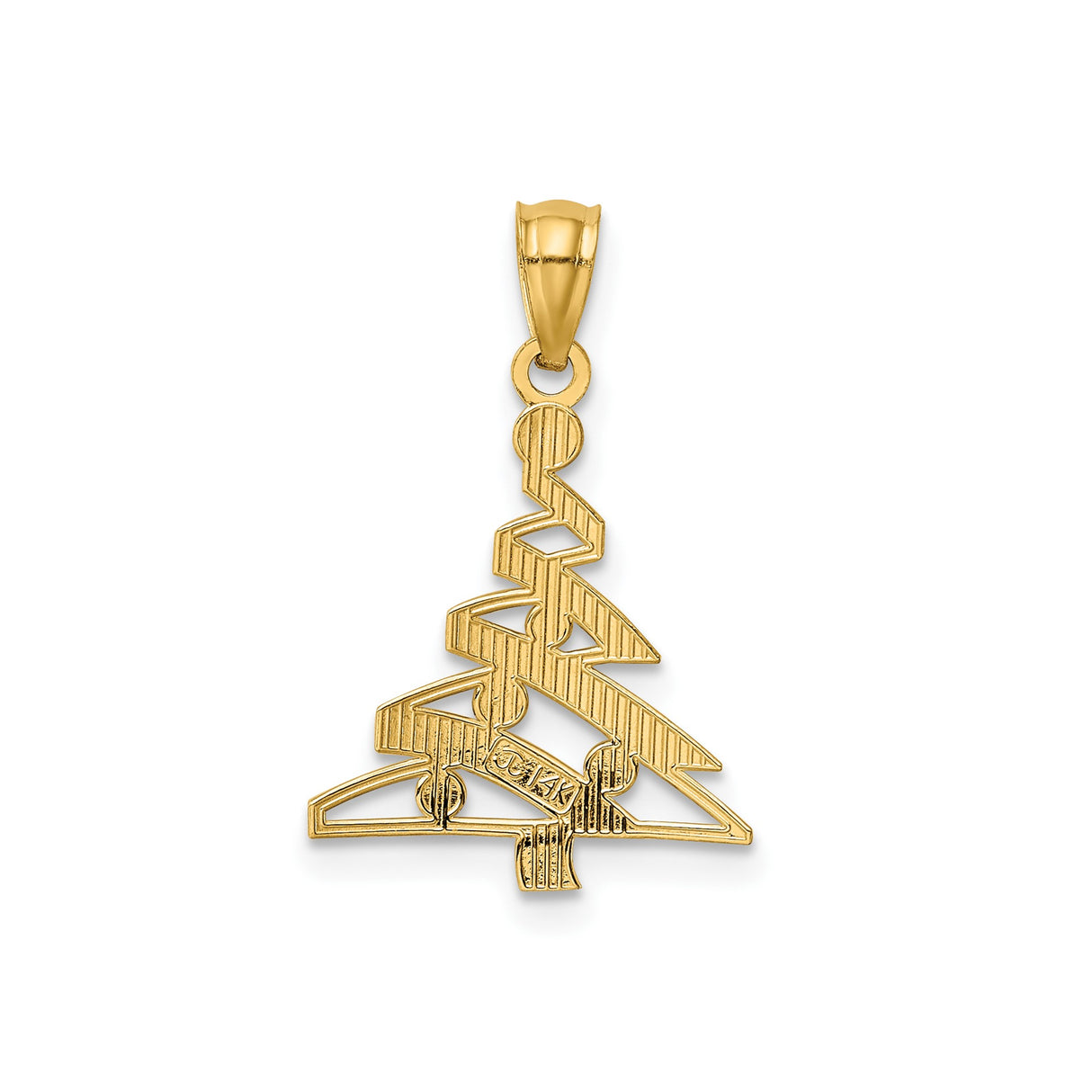 14k Yellow Gold and Rhodium Christmas Tree Pendant with Openwork Design and Rhodium Bead Accents