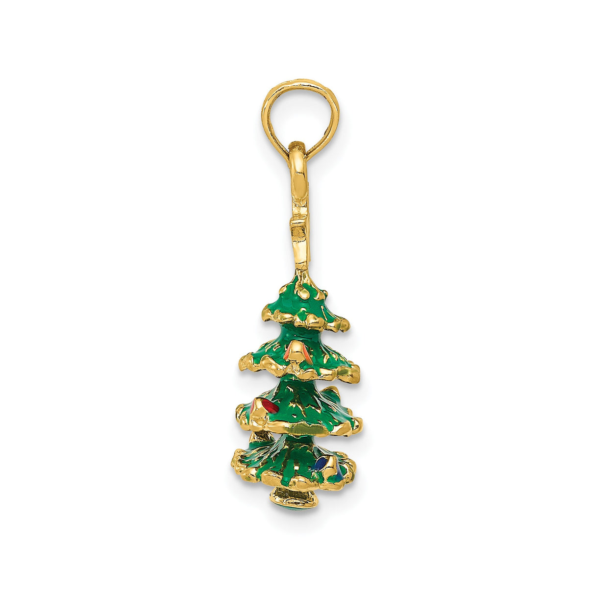 14k Yellow Gold Christmas Tree Pendant with Colorful Enamel and Star Topper