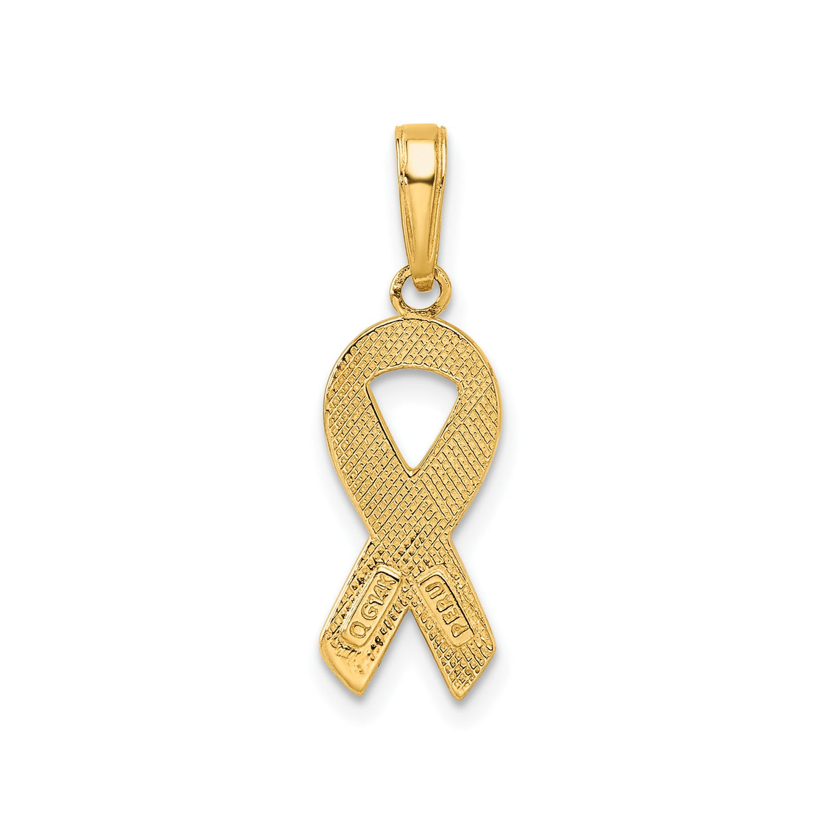 14k Yellow Gold Pendant with Pink Awareness Ribbon and Glossy Enamel Finish for Women
