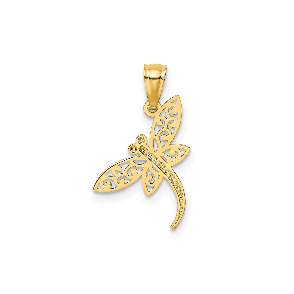 14k Yellow Gold Dragonfly Pendant with Filigree Wings and Polished Openwork Design
