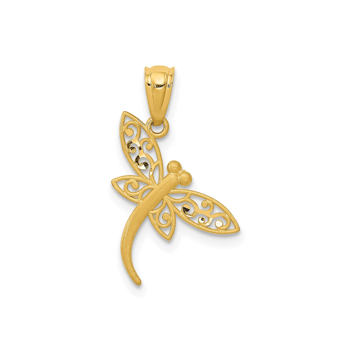 14k Yellow Gold Dragonfly Pendant with Filigree Wings and Polished Openwork Design