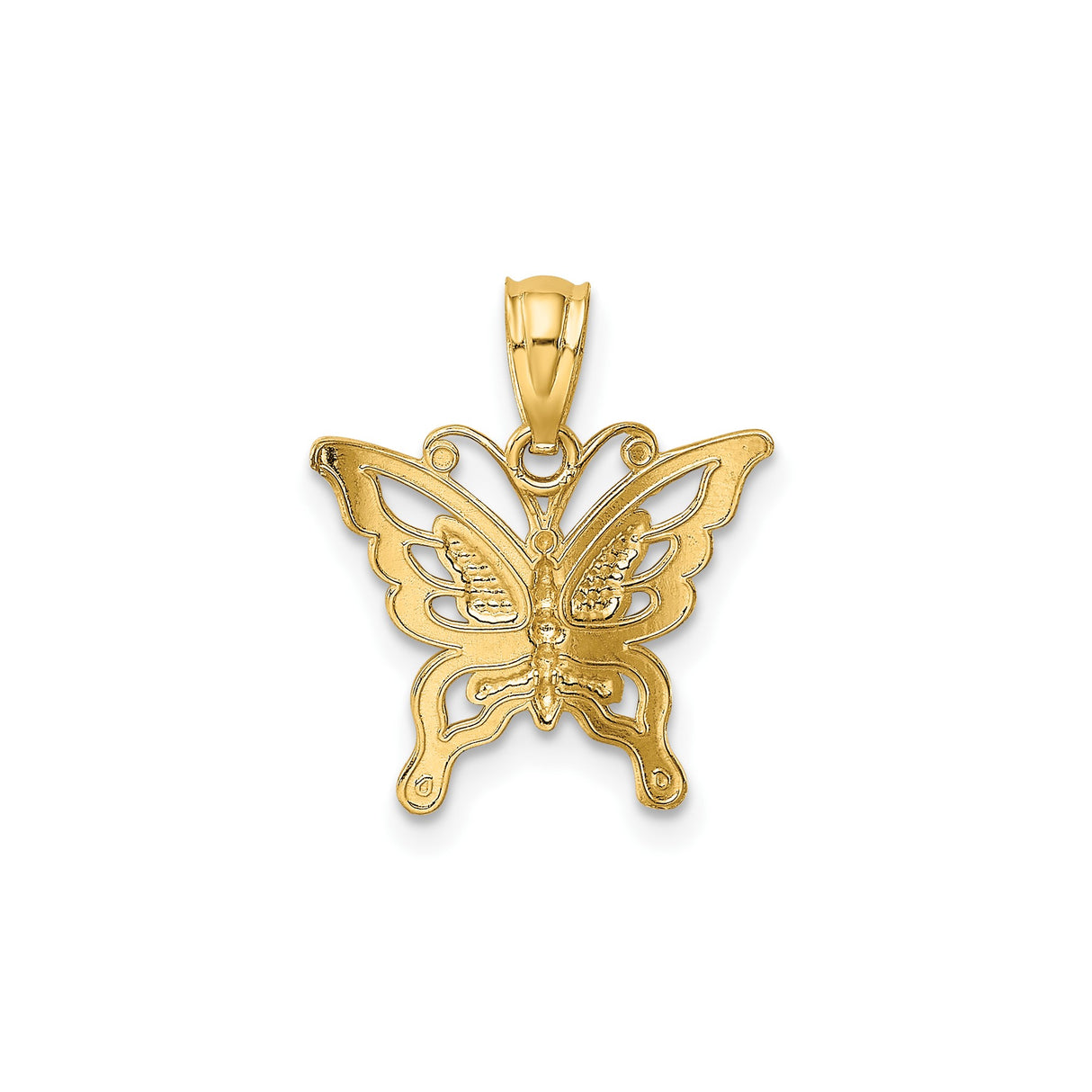 14k Yellow Gold Butterfly Pendant with Intricate Filigree Design for Women
