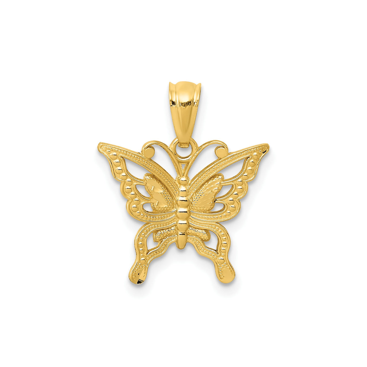 14k Yellow Gold Butterfly Pendant with Intricate Filigree Design for Women
