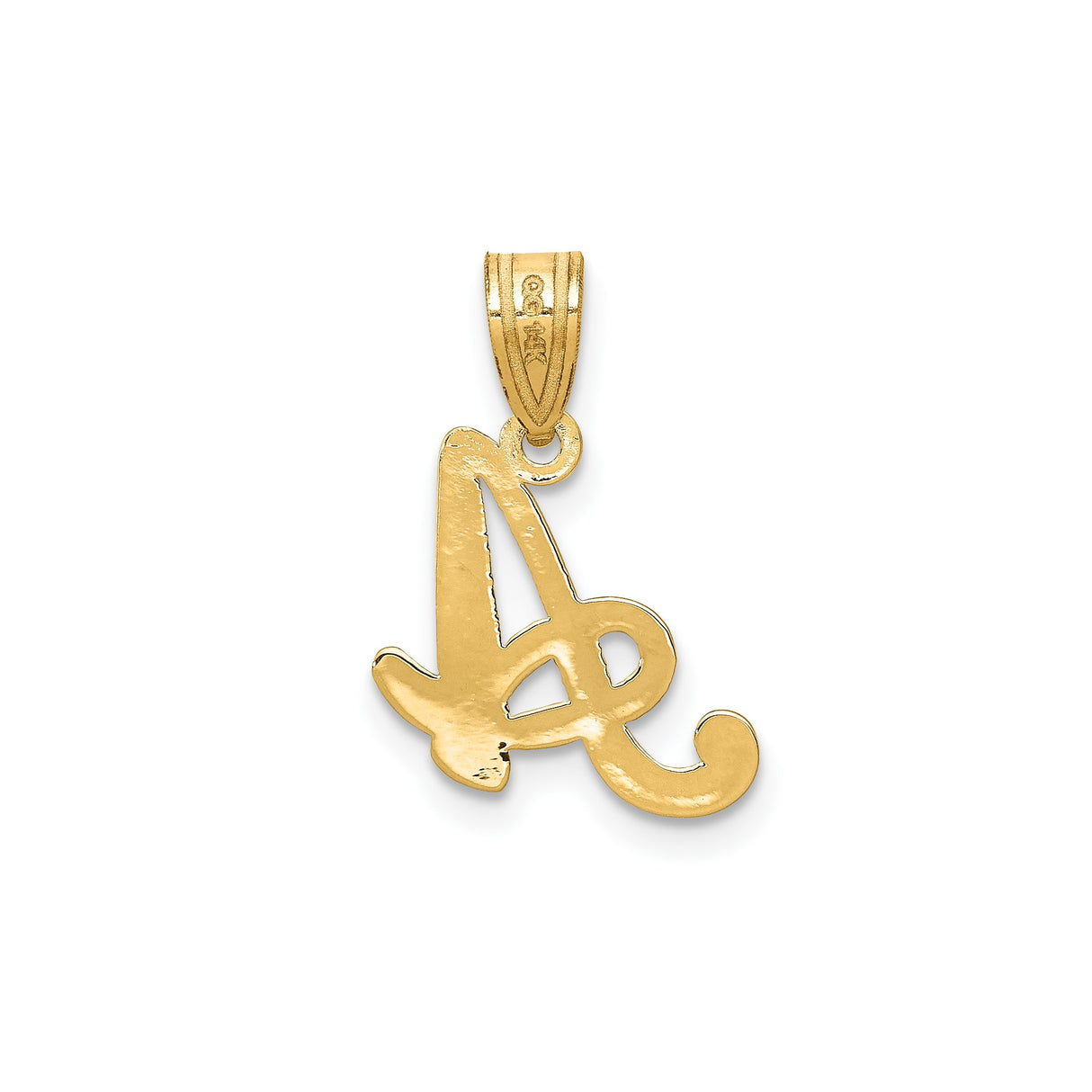 14k Yellow Gold Letter A Pendant, Script Initial Charm with Polished Finish for Women