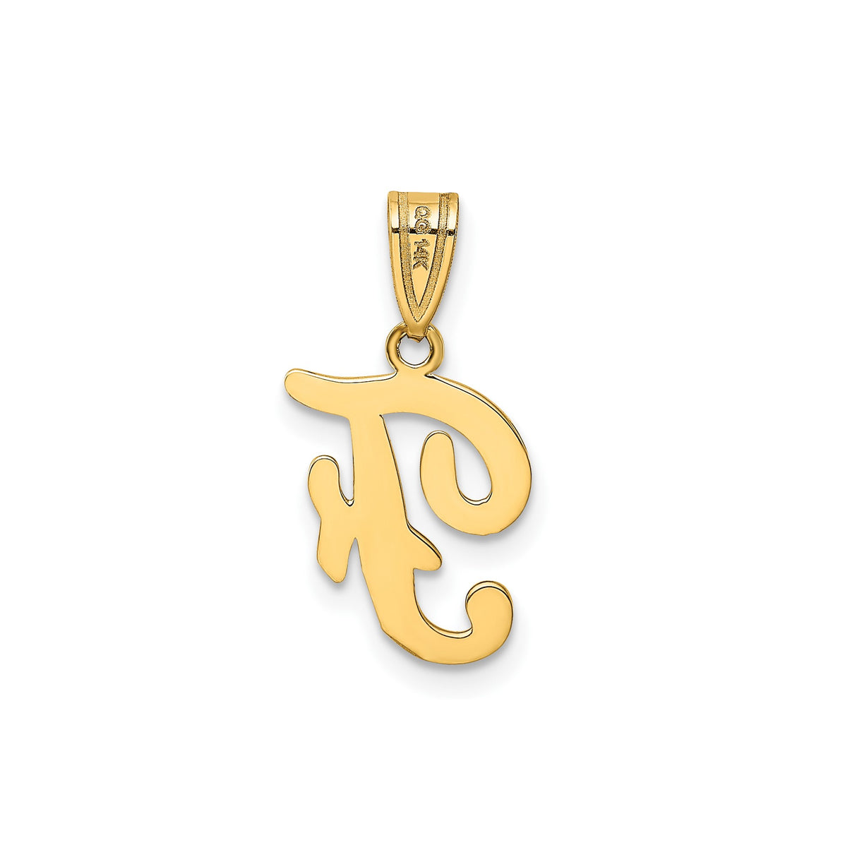 14k Yellow Gold Script Initial F Pendant, Polished Monogram Alphabet Charm