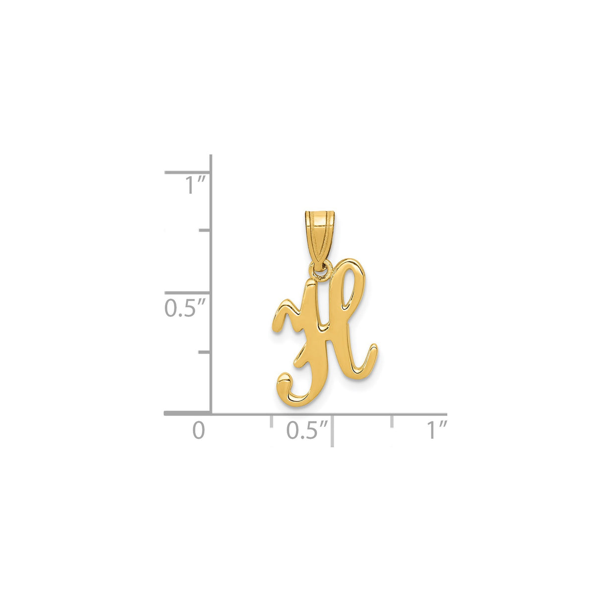 14k Yellow Gold Script Initial Pendant, Polished Cursive Letter H Charm for Women