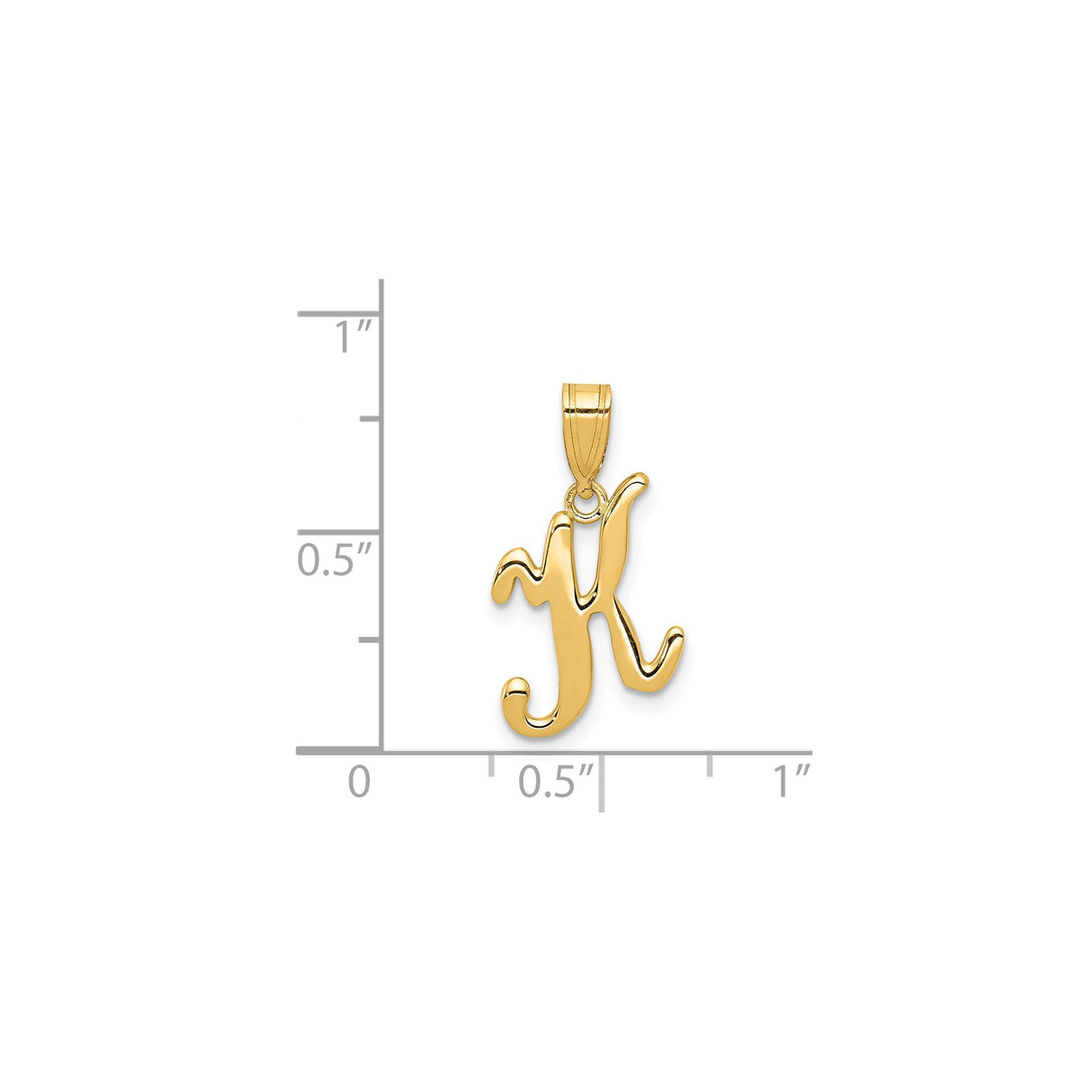 14k Yellow Gold Script Letter K Pendant, Cursive Initial Monogram Charm for Women