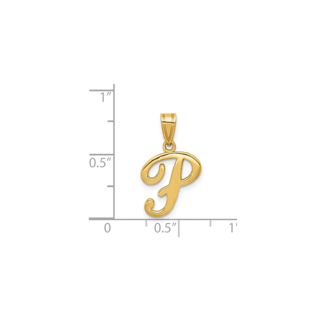 14k Yellow Gold Letter P Pendant, Polished Script Initial Charm for Women or Unisex Wear
