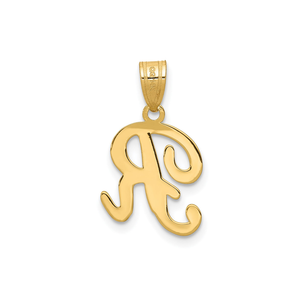 14k Yellow Gold Pendant, Uppercase Letter R in Cursive Script, Polished Finish