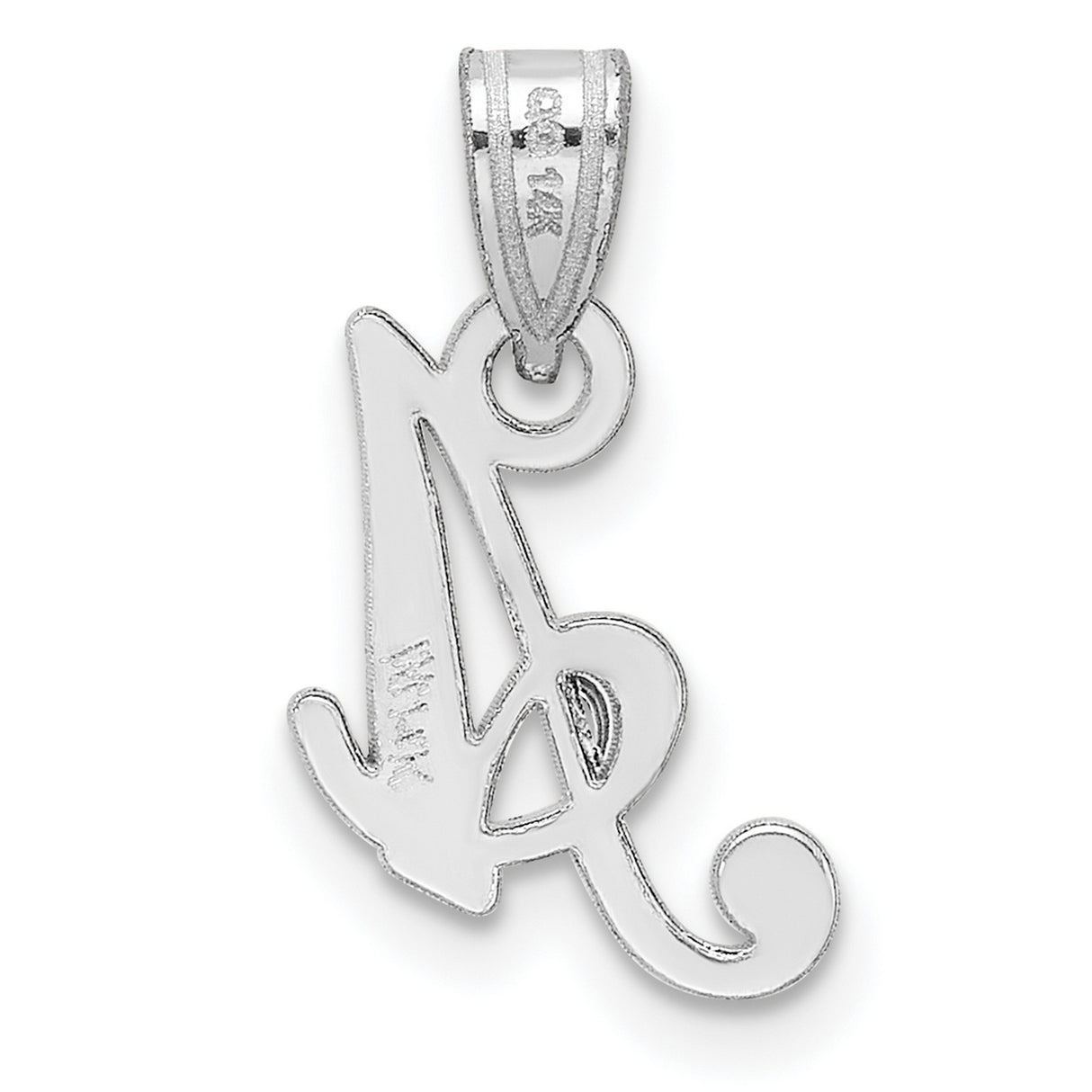 14k White Gold Initial A Pendant, Cursive Letter Charm for Women