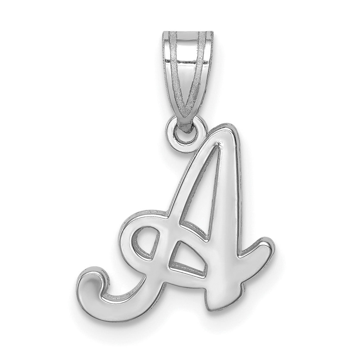 14k White Gold Initial A Pendant, Cursive Letter Charm for Women