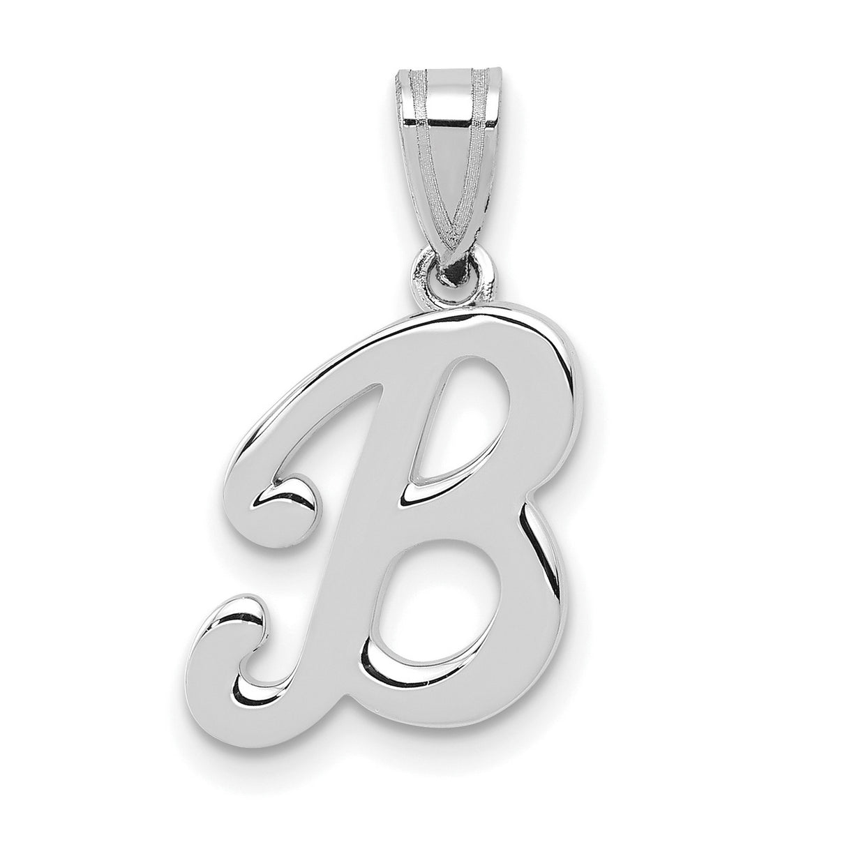 14k White Gold Script Letter B Pendant, Polished Capital Alphabet Charm for Women