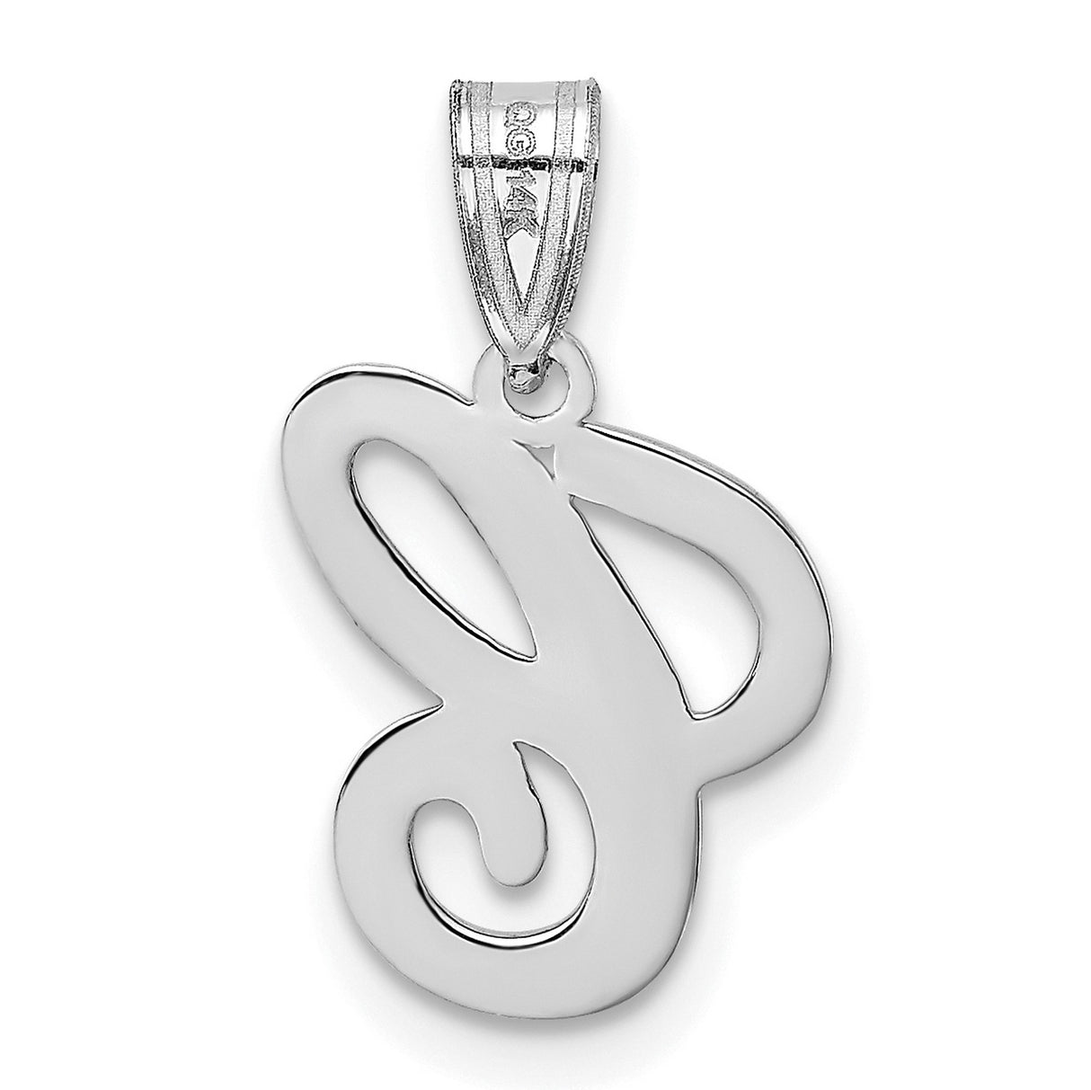 14k White Gold Script Letter E Pendant, Polished Cursive Initial Charm for Necklace or Bracelet