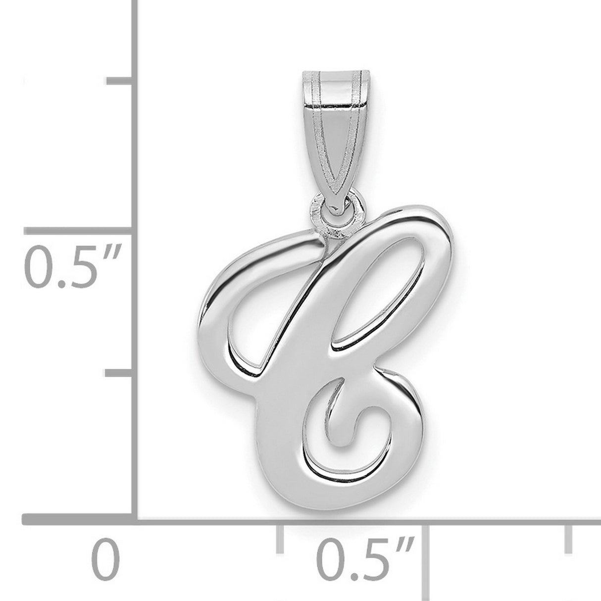 14k White Gold Script Letter E Pendant, Polished Cursive Initial Charm for Necklace or Bracelet