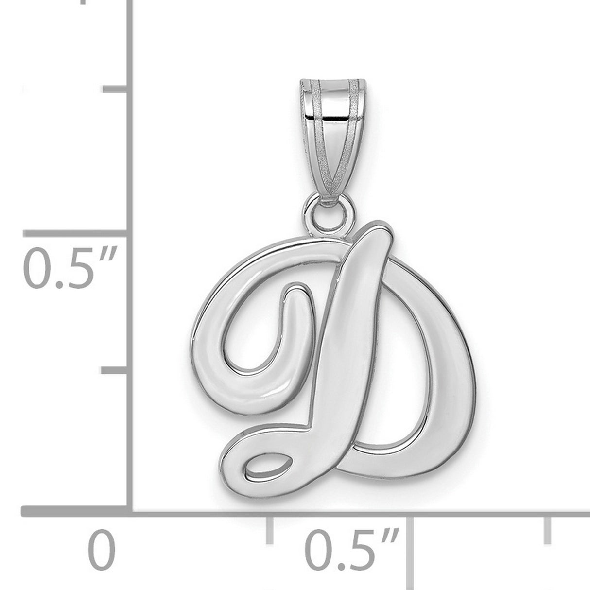 14k White Gold Script D Pendant, Polished Letter Charm, Monogram Initial Jewelry for Women