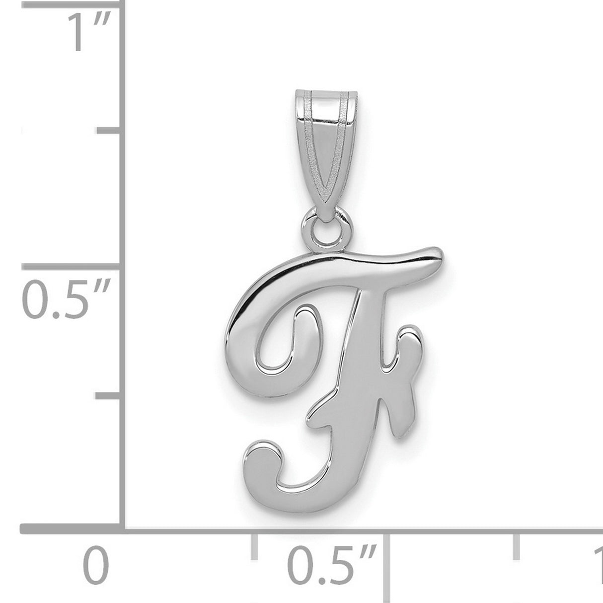 14k White Gold Script Letter F Pendant, Polished Initial Charm Jewelry for Women