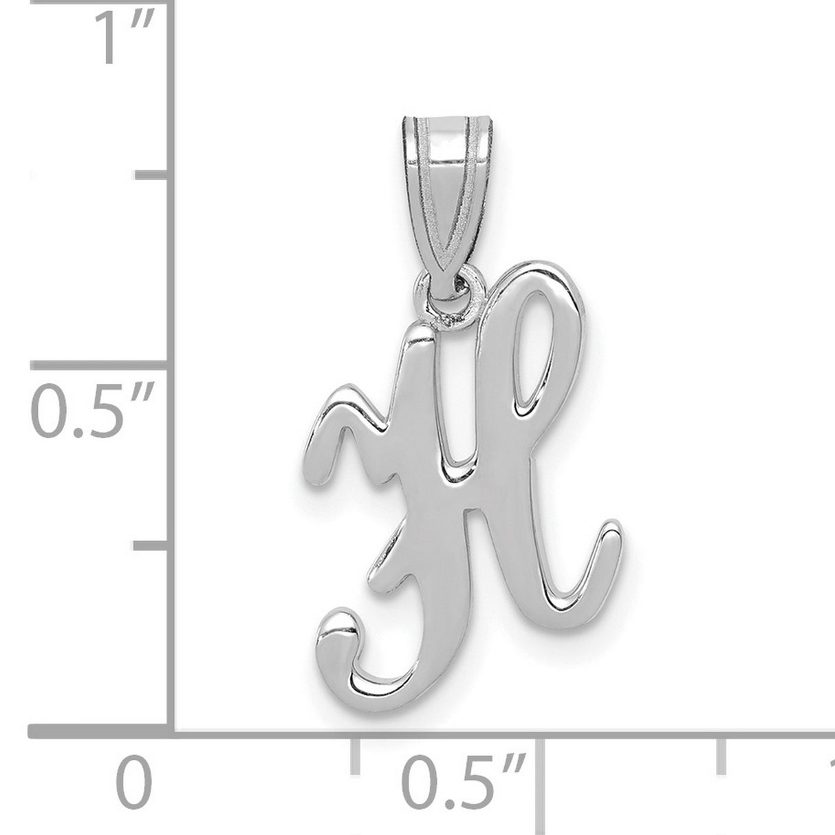 14k White Gold Script Initial H Pendant, Polished Cursive Letter Charm for Women