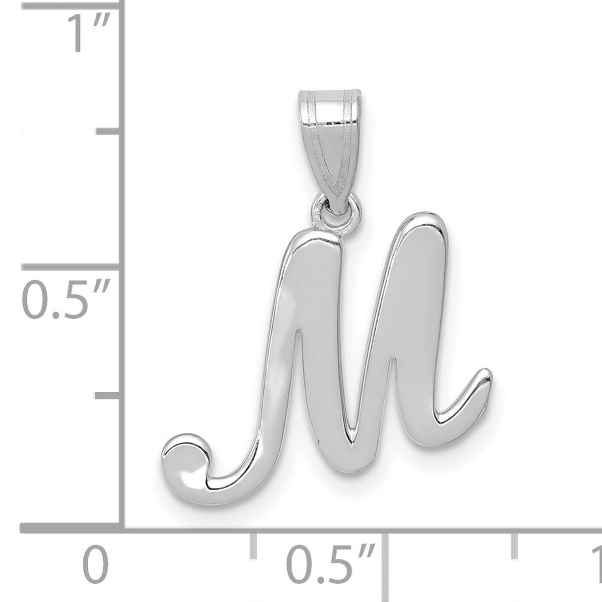 14k White Gold Script Initial M Pendant, Polished Letter Charm for Women