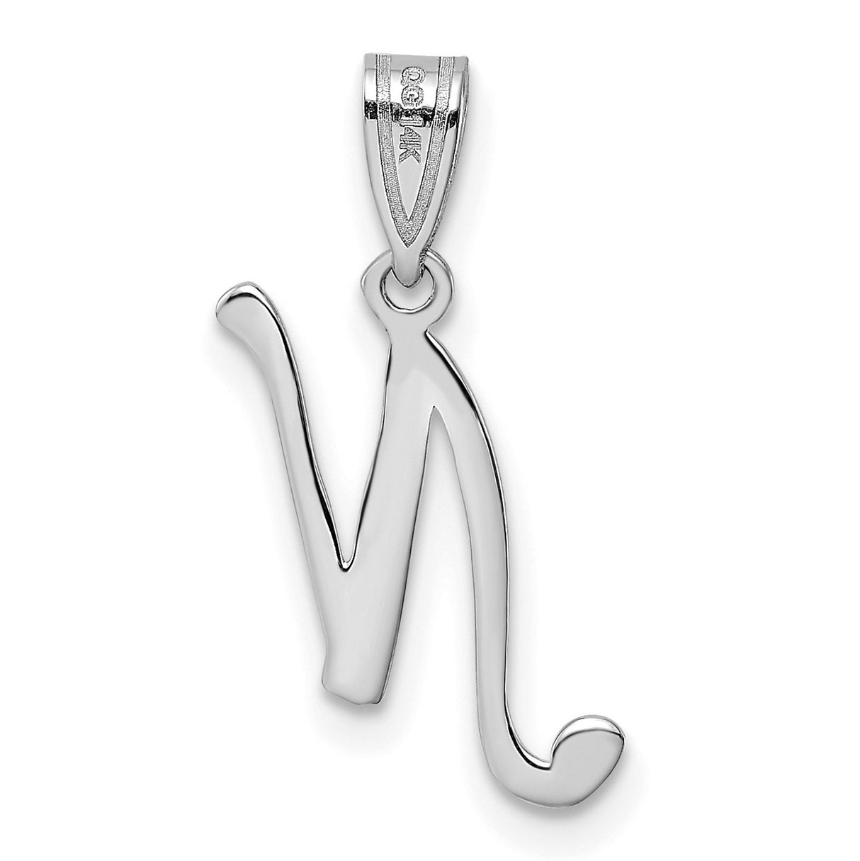 14k White Gold Initial Pendant Charm, Script Letter N, Polished Finish, Minimalist Jewelry for Women